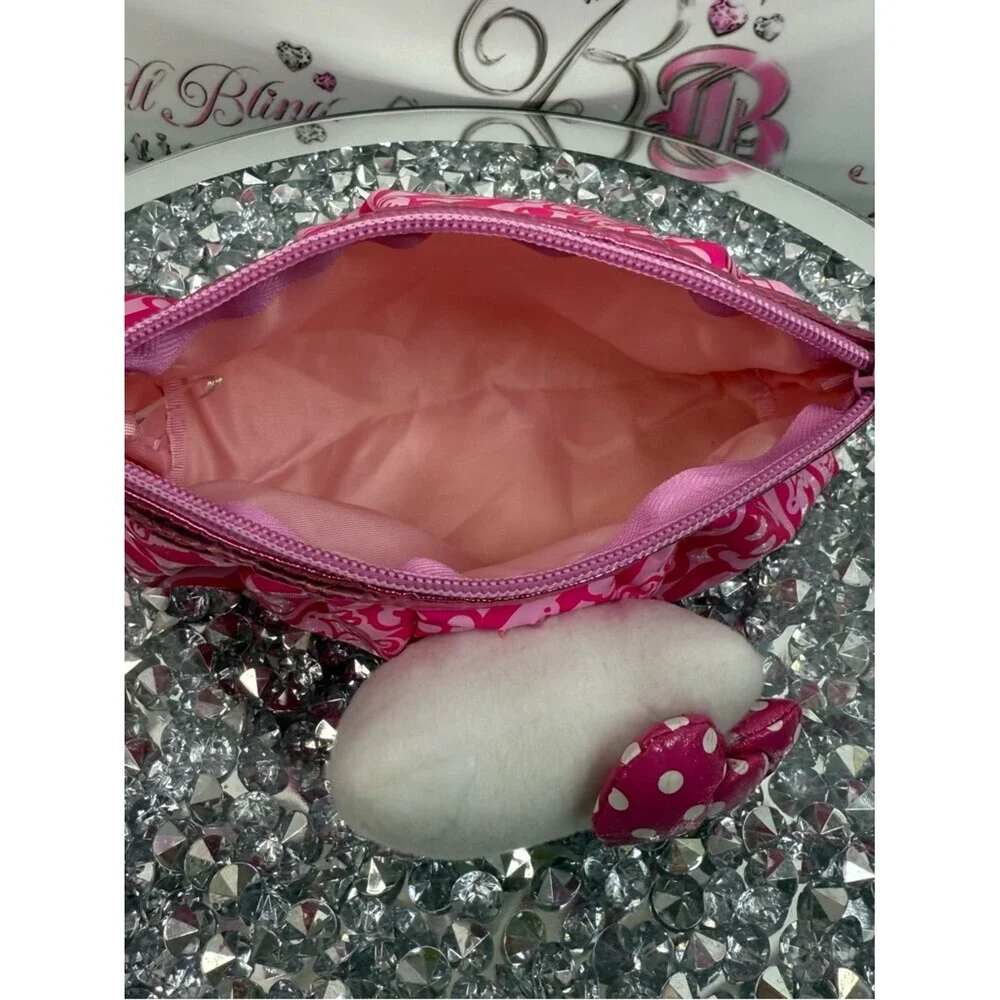 Hello Kitty bag makeup plush White Plush Face Pink Polka Dot Bow Cosmetic Pouch